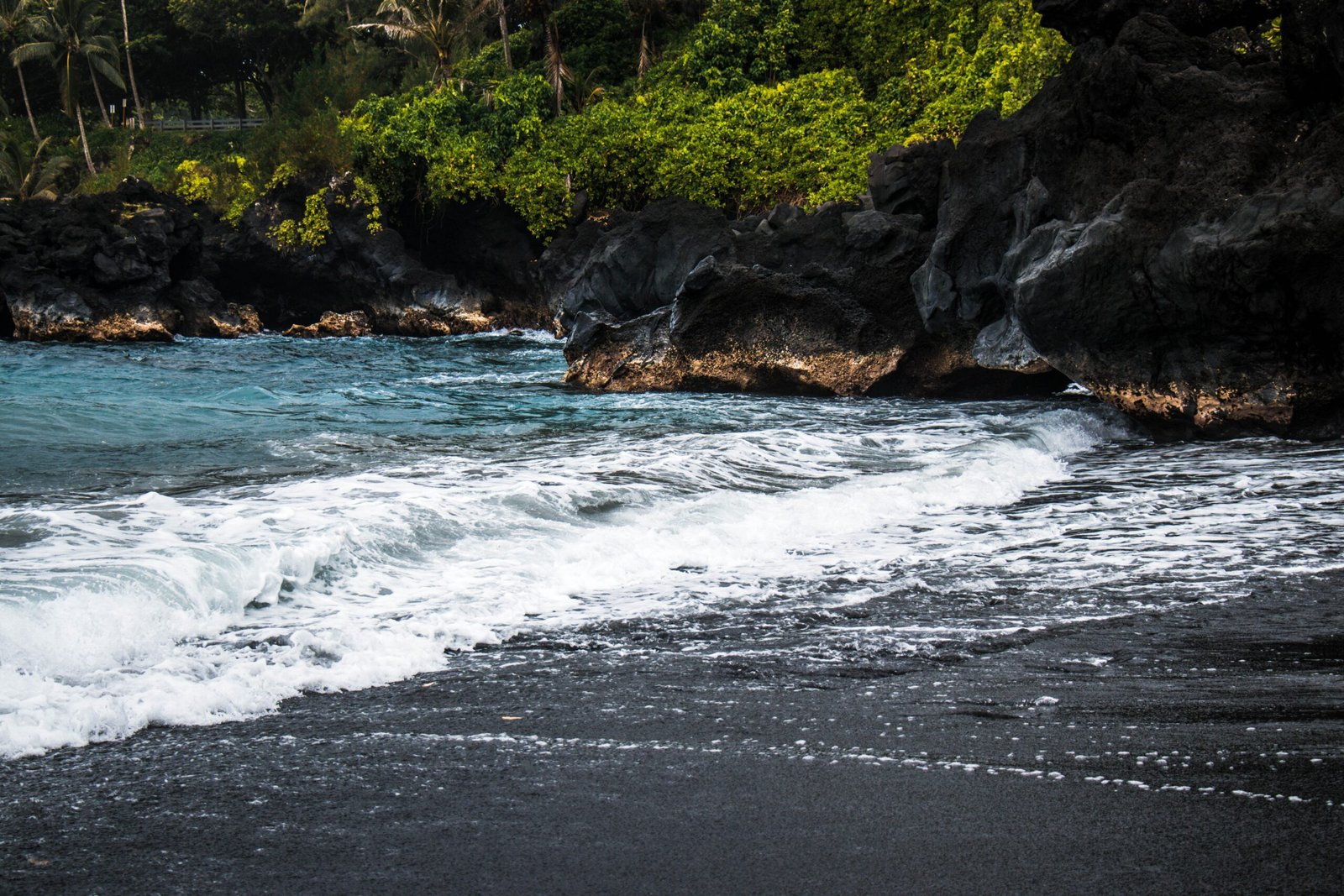 the black sand beaches in hawaii are comprised of ________.